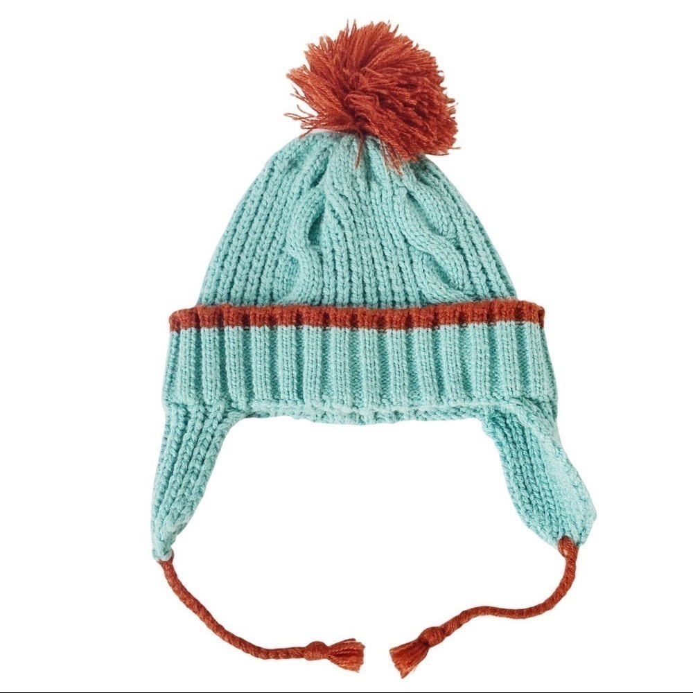 Wooden Ships Knit Beanie Hat with Puffball, Tassles and Earflaps